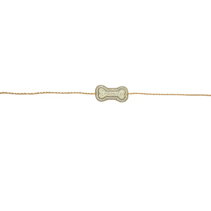 OFF WHITE GOLD LEAF DOG KURTA+OFF-WHITE PEARL GOLD BONE RAKHI FOR DOGS AND CATS