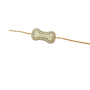 BLUSH PINK GOLD LEHENGA + OFF-WHITE PEARL GOLD BONE RAKHI FOR DOGS AND CATS