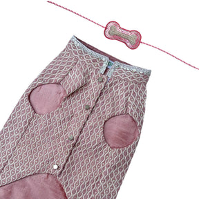CHALK PINK EMBROIDERED DOG SHERWANI+LIGHT PINK PEARL RAKHI FOR DOGS AND CATS