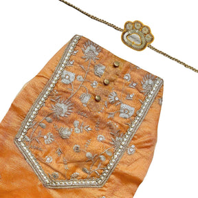 MUSTARD YELLOW FLORAL SEQUINS WAISTCOAT+YELLOW PAW-SOME RAKHI FOR DOGS AND CATS