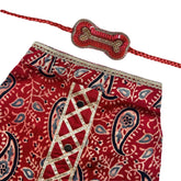 MAROON AJRAKH BUTI PRINT KURTA + RED BONE RAKHI FOR DOGS AND CATS