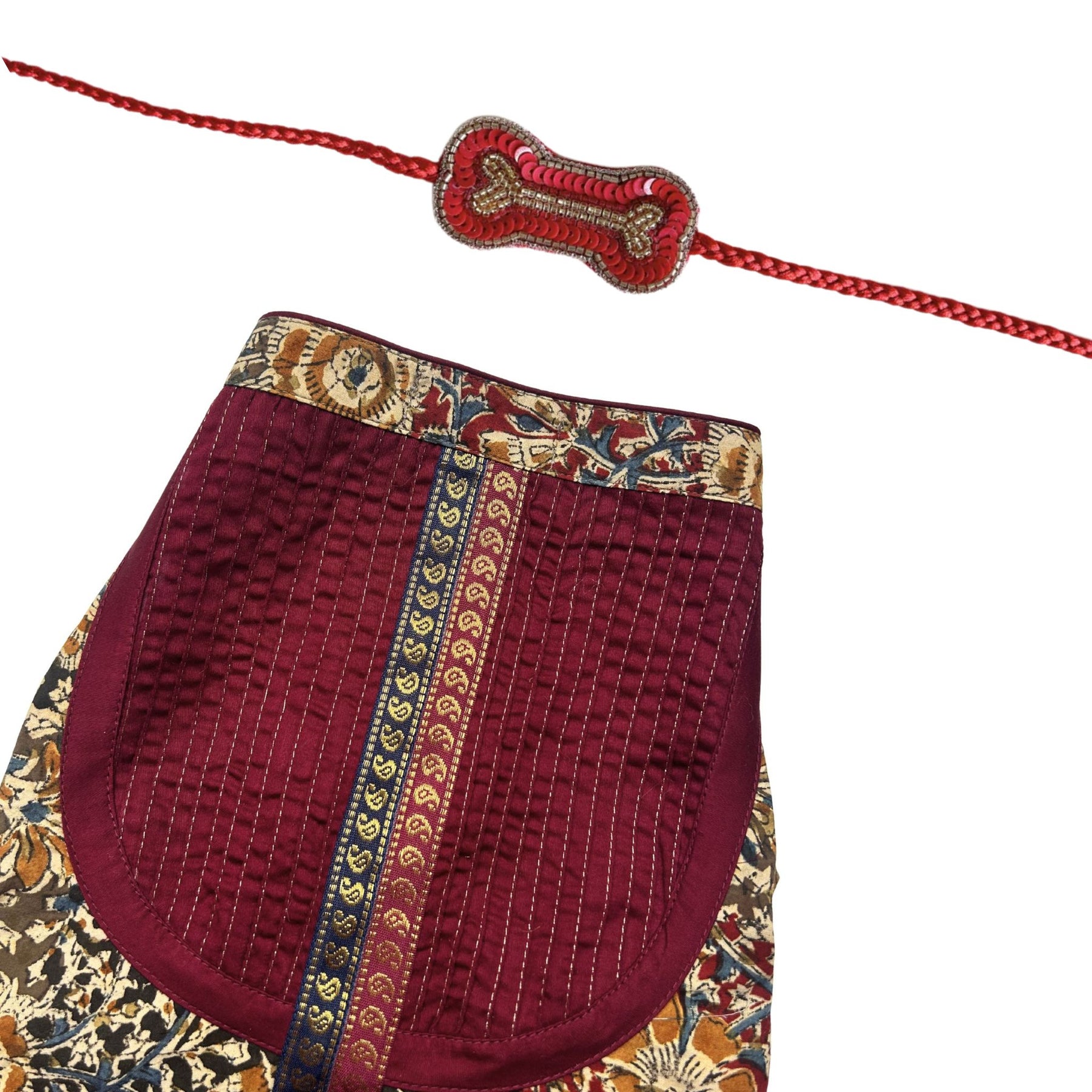 KALAMKARI FLORAL PRINTED KURTA  + RED BONE RAKHI FOR DOGS AND CATS