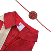RED PURE RAW SILK DOG KURTA+ RED PAW RAKHI FOR DOGS AND CATS