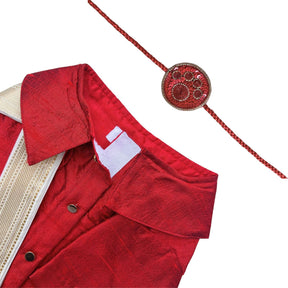 RED PURE RAW SILK DOG KURTA+ RED PAW RAKHI FOR DOGS AND CATS