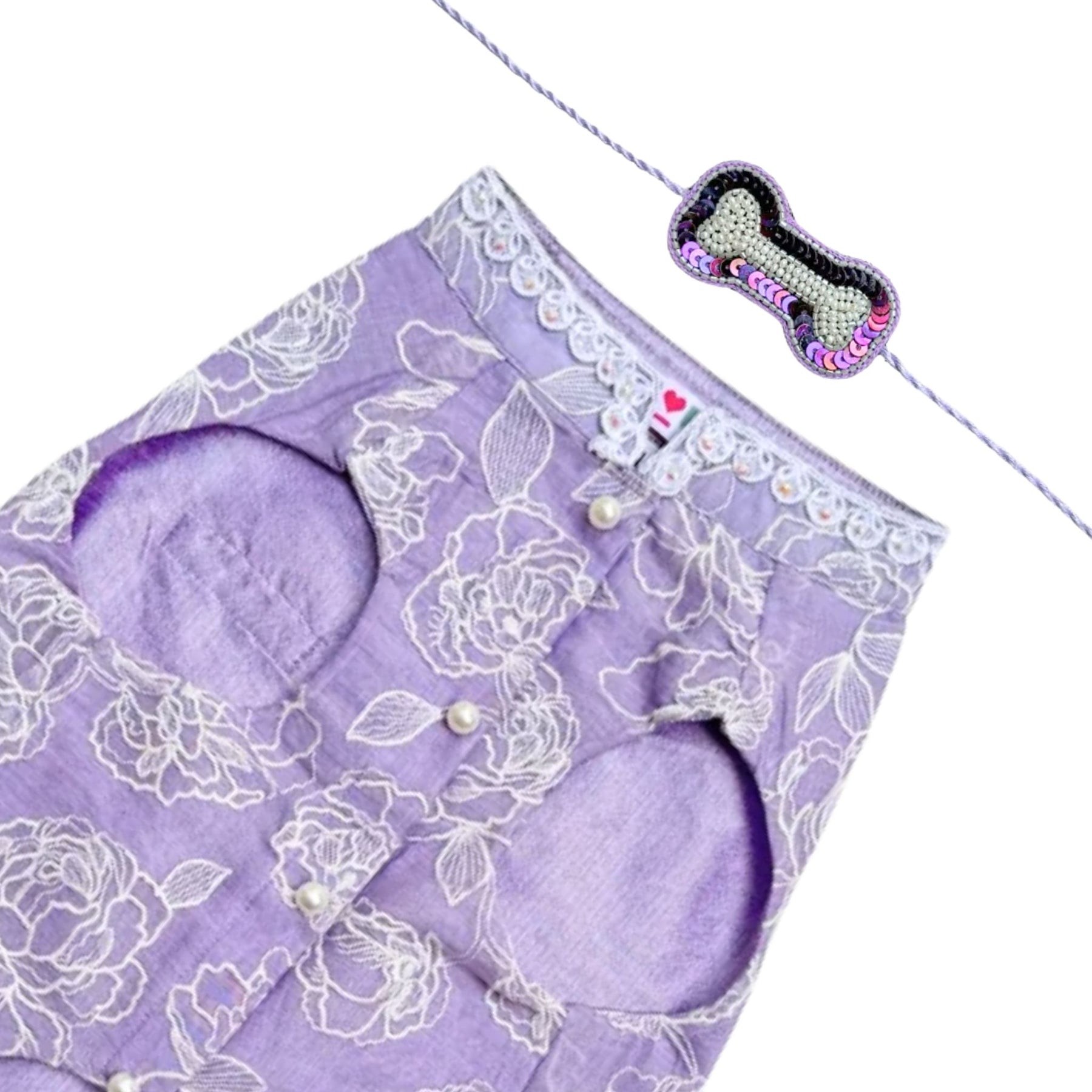 LAVENDER OFF-WHITE EMBROIDERY SHERWANI + PURPLE PEARL RAKHI FOR DOGS AND CATS