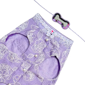 LAVENDER OFF-WHITE EMBROIDERY SHERWANI + PURPLE PEARL RAKHI FOR DOGS AND CATS