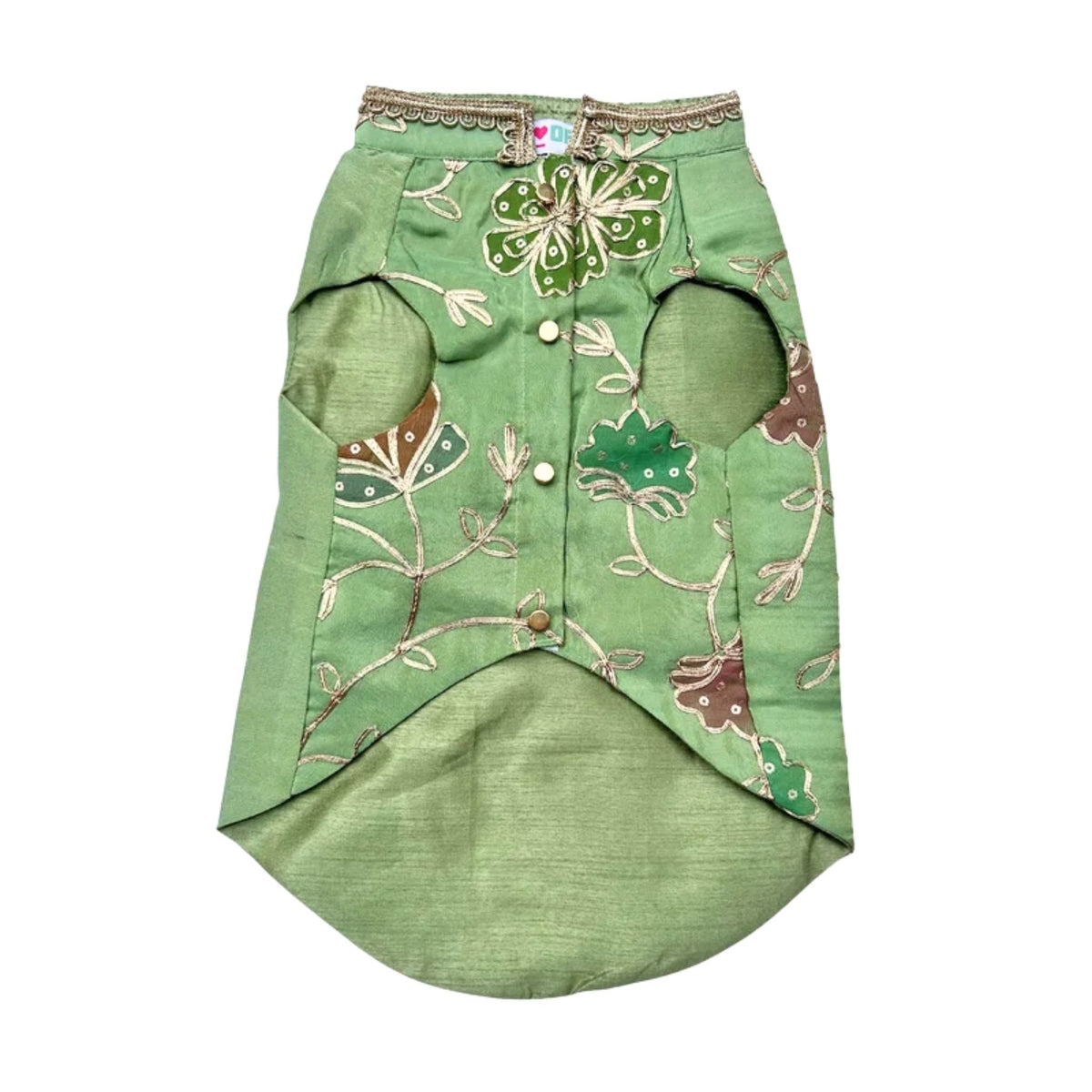 PISTA GREEN GOTA PHOOL WAISTCOAT + LIGHT GREEN BONE RAKHI FOR DOGS AND CATS