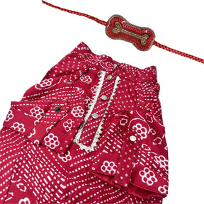 RED PATHANI DOG KURTA + RED BONE RAKHI FOR DOGS AND CATS