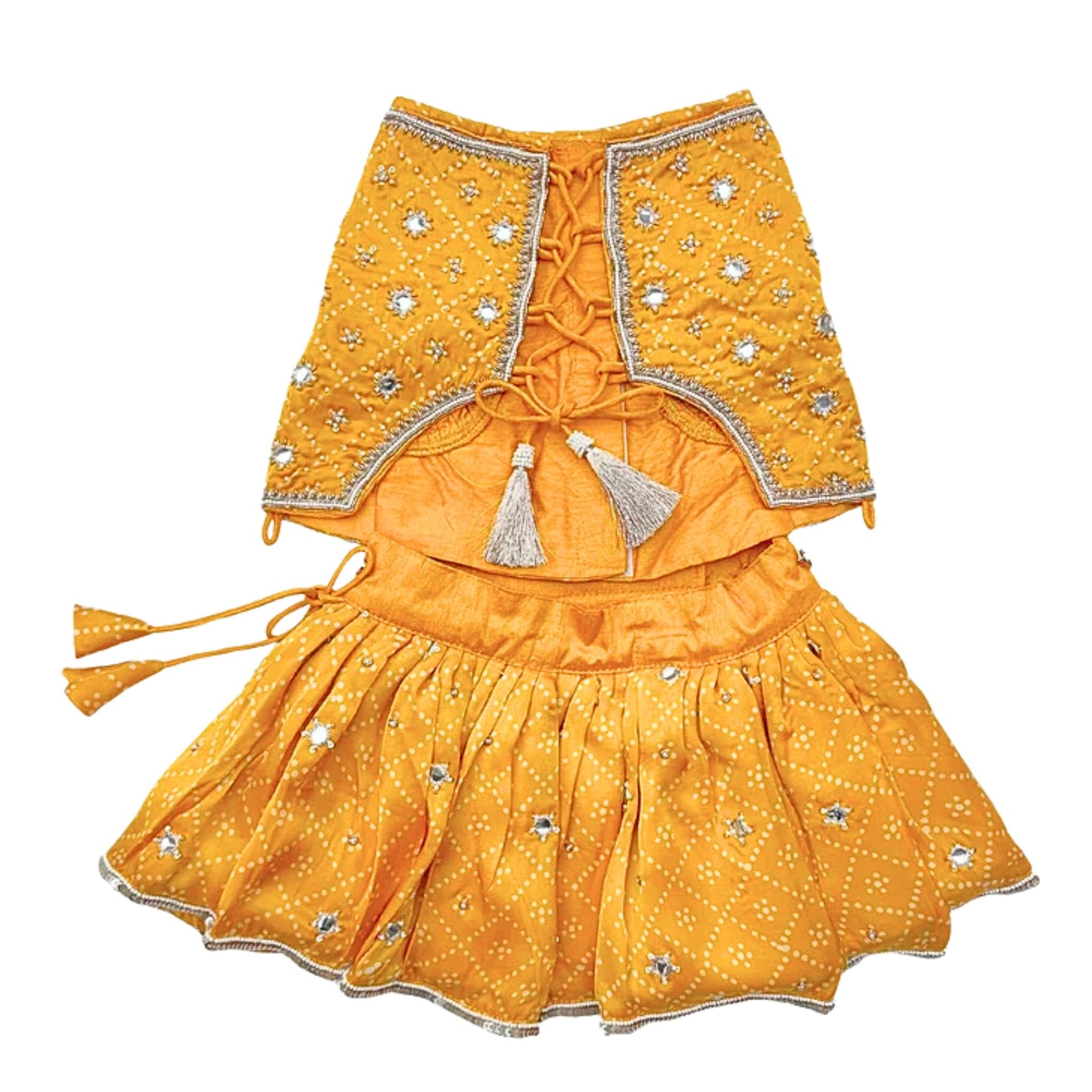 YELLOW BANDHANI PEARL EMBROIDERED LEHENGA FOR DOGS AND CATS