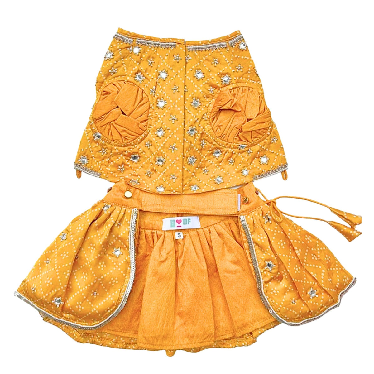YELLOW BANDHANI PEARL EMBROIDERED LEHENGA FOR DOGS AND CATS