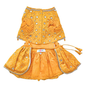 YELLOW BANDHANI PEARL EMBROIDERED LEHENGA FOR DOGS AND CATS