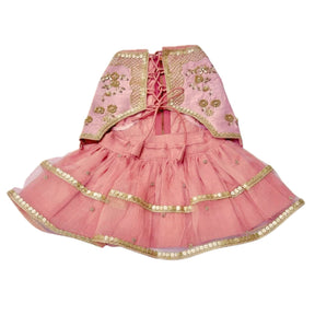 BLUSH PINK HAND EMBROIDERED GOLD FLOWERS DOG LEHENGA