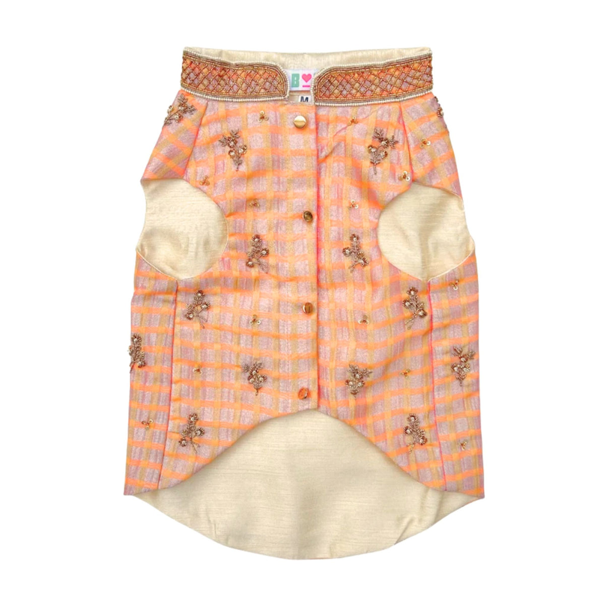 PEACH PINK DAINTY EMROIDERED TISSUE SHERWANI FOR DOGS AND CATS