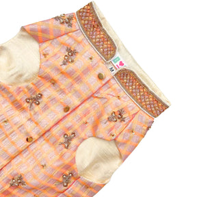 PEACH PINK DAINTY EMROIDERED TISSUE SHERWANI FOR DOGS AND CATS
