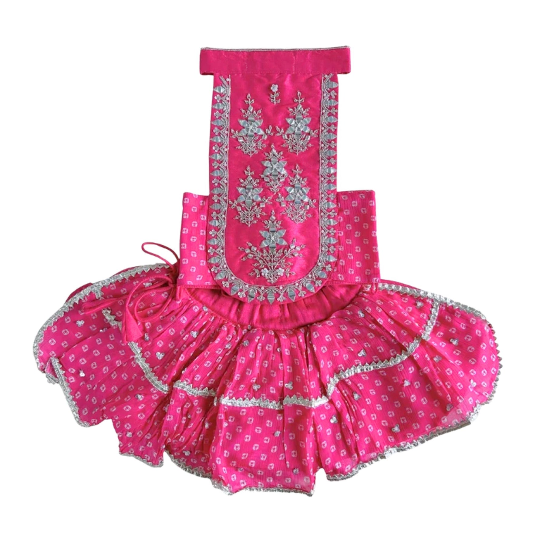 PINK BANDHANI SILVER EMBELLISHED LEHENGA FOR DOGS AND CATS