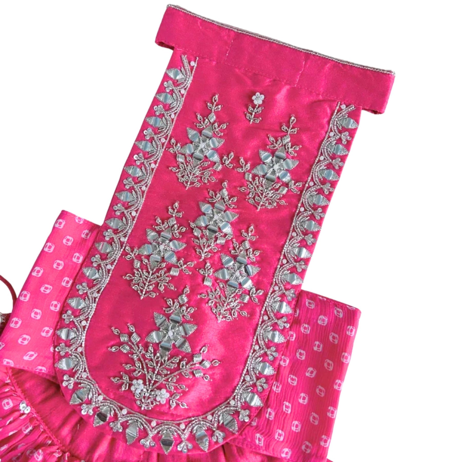 PINK BANDHANI SILVER EMBELLISHED LEHENGA FOR DOGS AND CATS