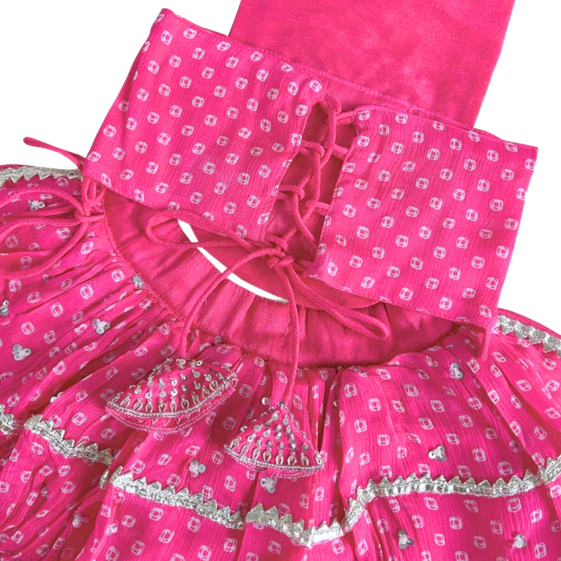 PINK BANDHANI SILVER EMBELLISHED LEHENGA FOR DOGS AND CATS