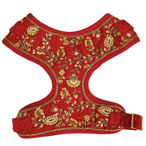 RED FLOWER LEAF HAND EMBROIDERED HARNESS + LEASH FOR DOGS AND CATS