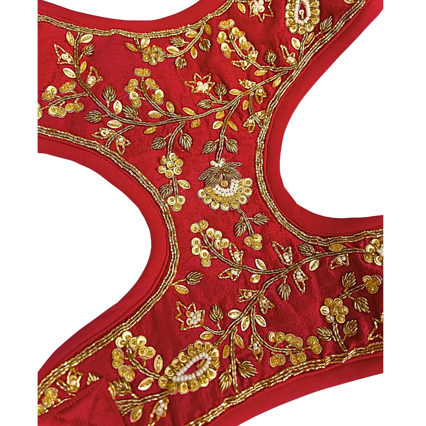 RED FLOWER LEAF HAND EMBROIDERED HARNESS + LEASH FOR DOGS AND CATS