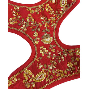 RED FLOWER LEAF HAND EMBROIDERED HARNESS + LEASH FOR DOGS AND CATS