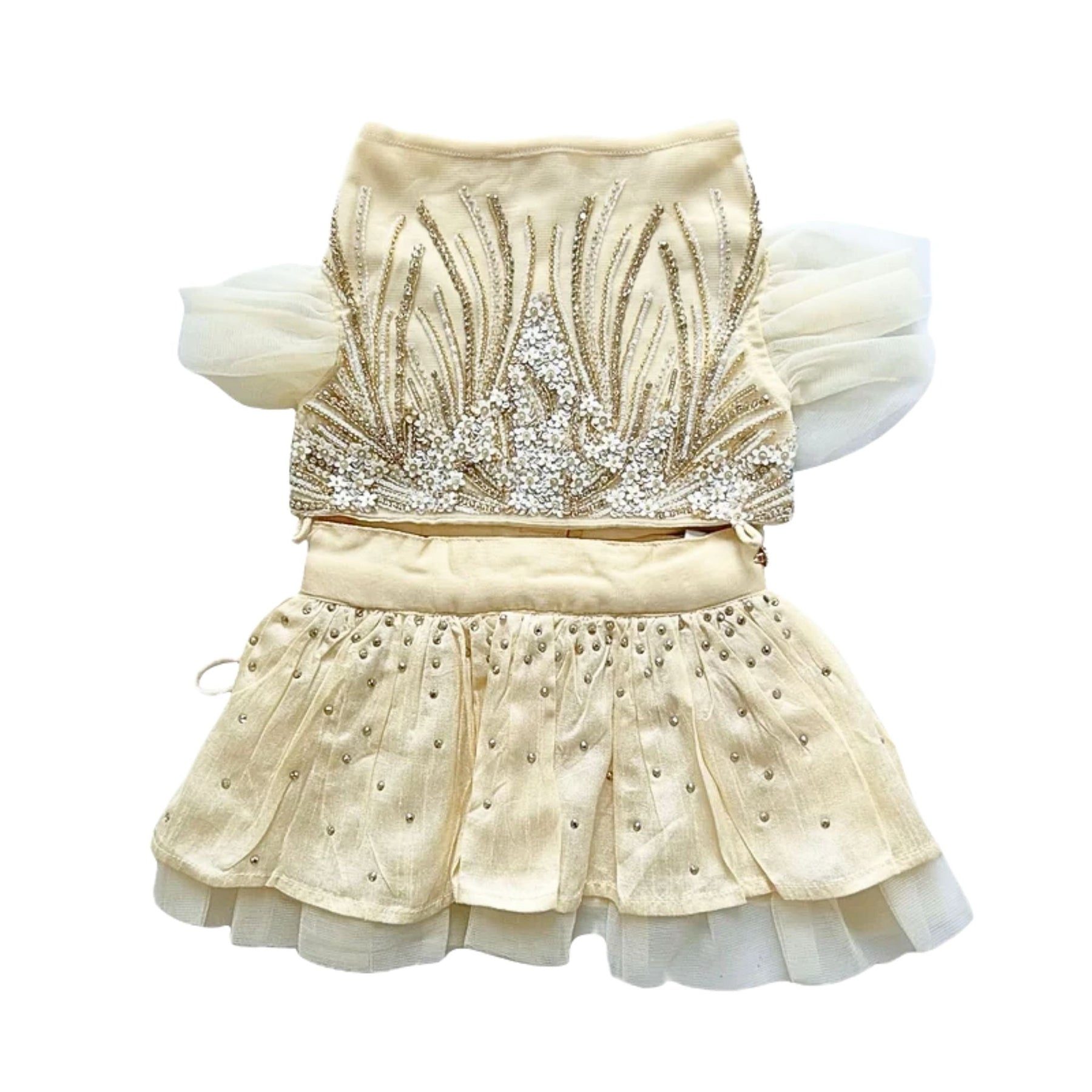 GOLD JEWELLED SWAROVSKI DOG LEHENGA