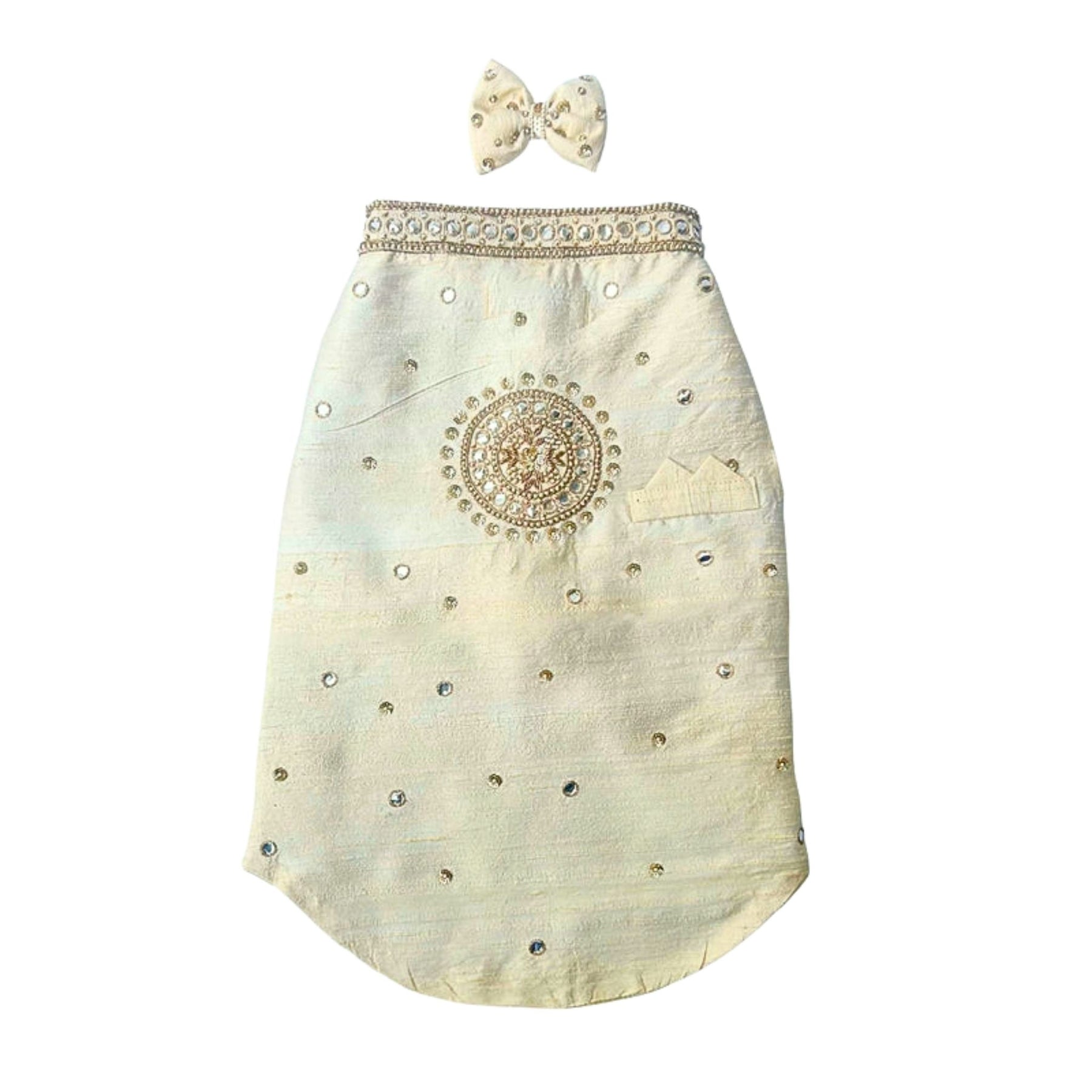 HAND EMBROIDERED MIRROR WORK OFF-WHITE DOG SHERWANI