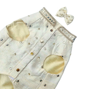 HAND EMBROIDERED MIRROR WORK OFF-WHITE DOG SHERWANI