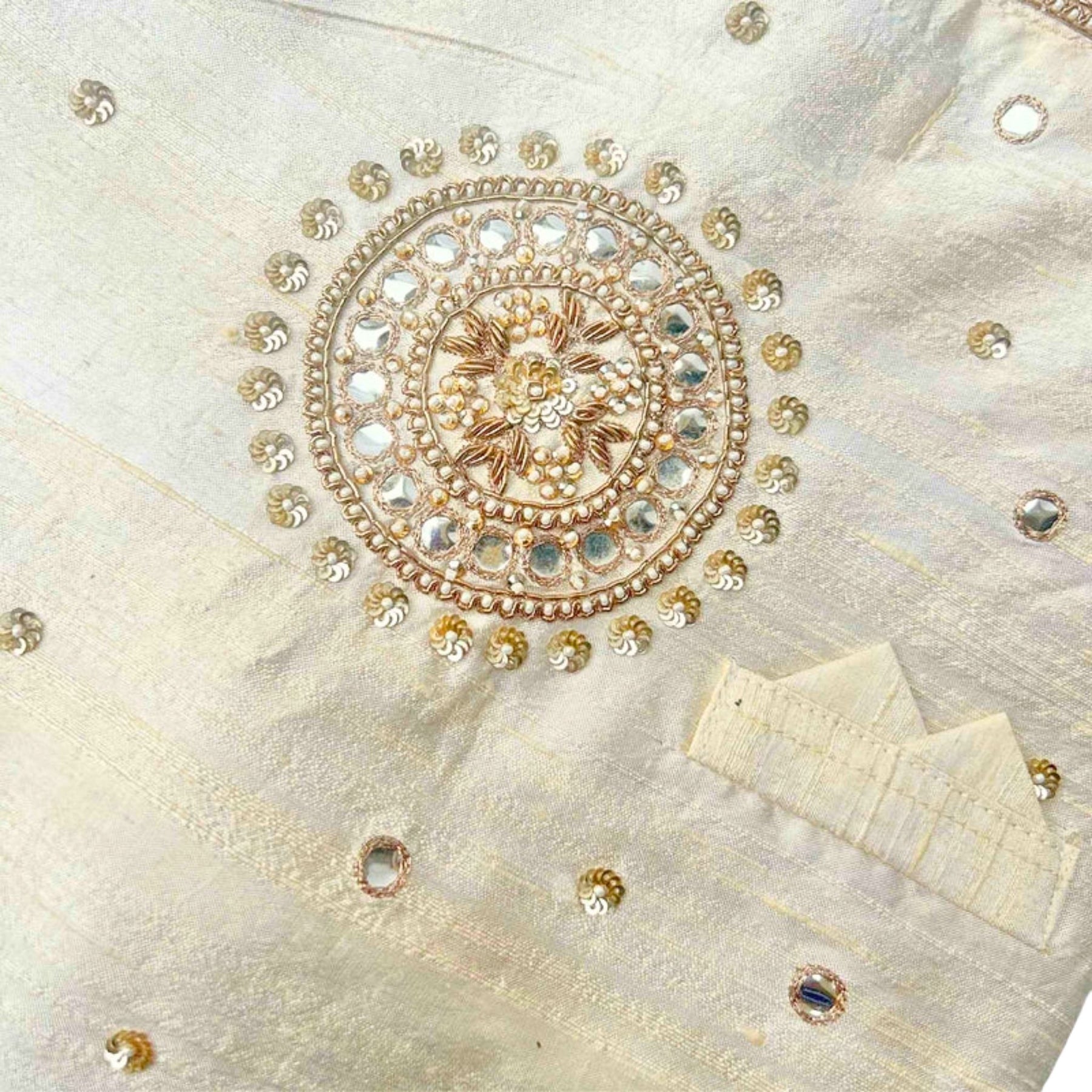 HAND EMBROIDERED MIRROR WORK OFF-WHITE DOG SHERWANI