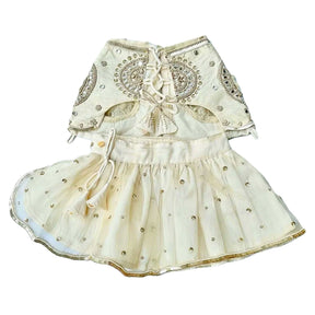 HAND EMBROIDERED OFF-WHITE MIRROR WORK DOG LEHENGA