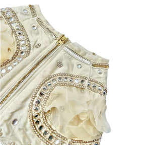 HAND EMBROIDERED OFF-WHITE MIRROR WORK DOG LEHENGA