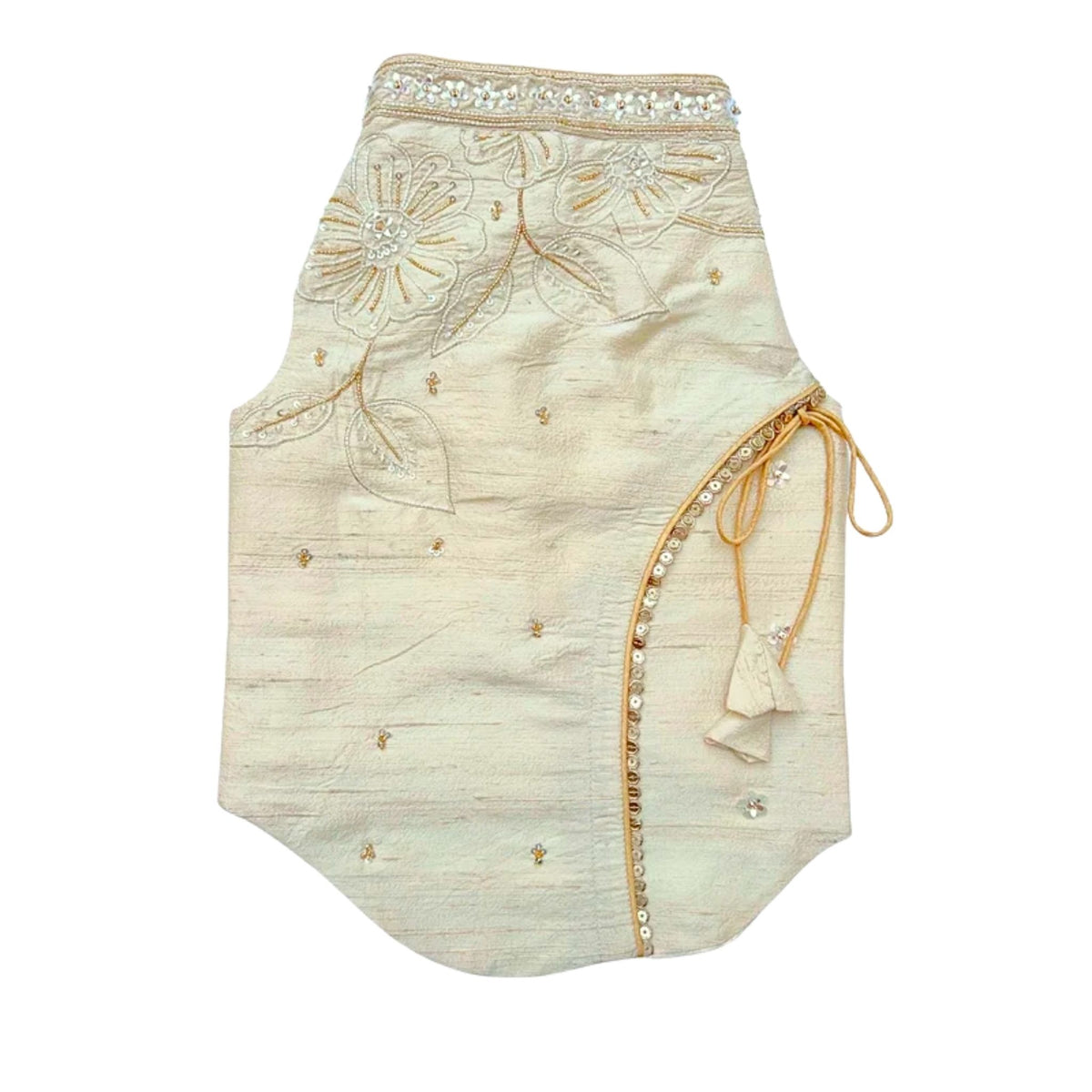 OFF-WHITE BEADED FLOWER APPLIQUE SHERWANI FOR DOGS AND CATS