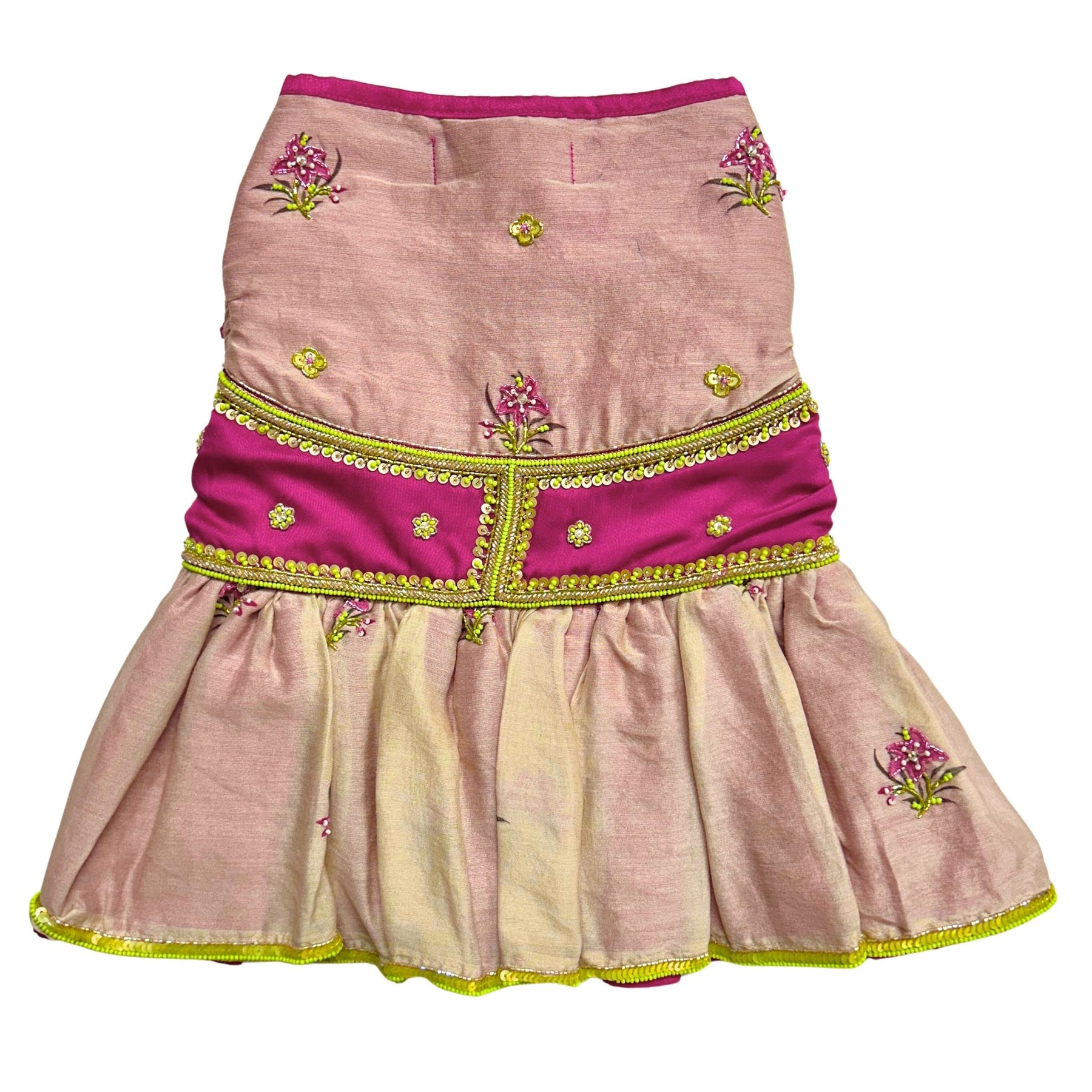 LIME GILDED PINK BLOSSOM HAND EMBROIDERED LEHENGA FOR DOGS AND CATS