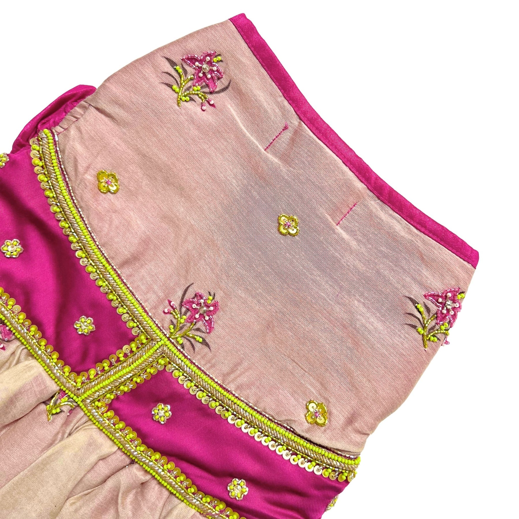 LIME GILDED PINK BLOSSOM HAND EMBROIDERED LEHENGA FOR DOGS AND CATS