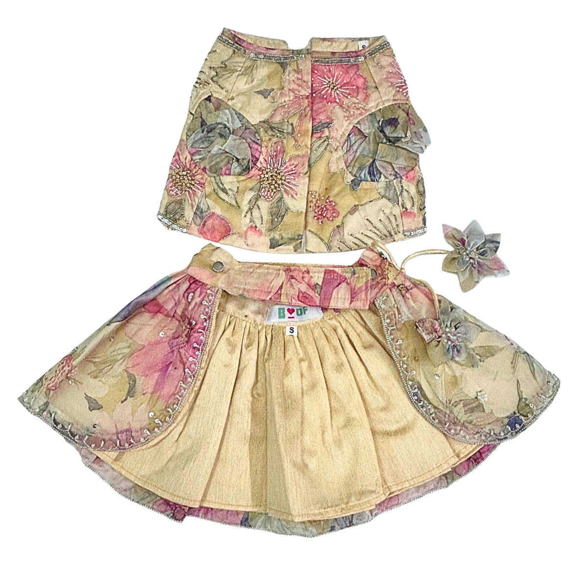 BEIGE GULNOOR PRINTED HAND EMBROIDERED LEHENGA FOR DOGS AND CATS