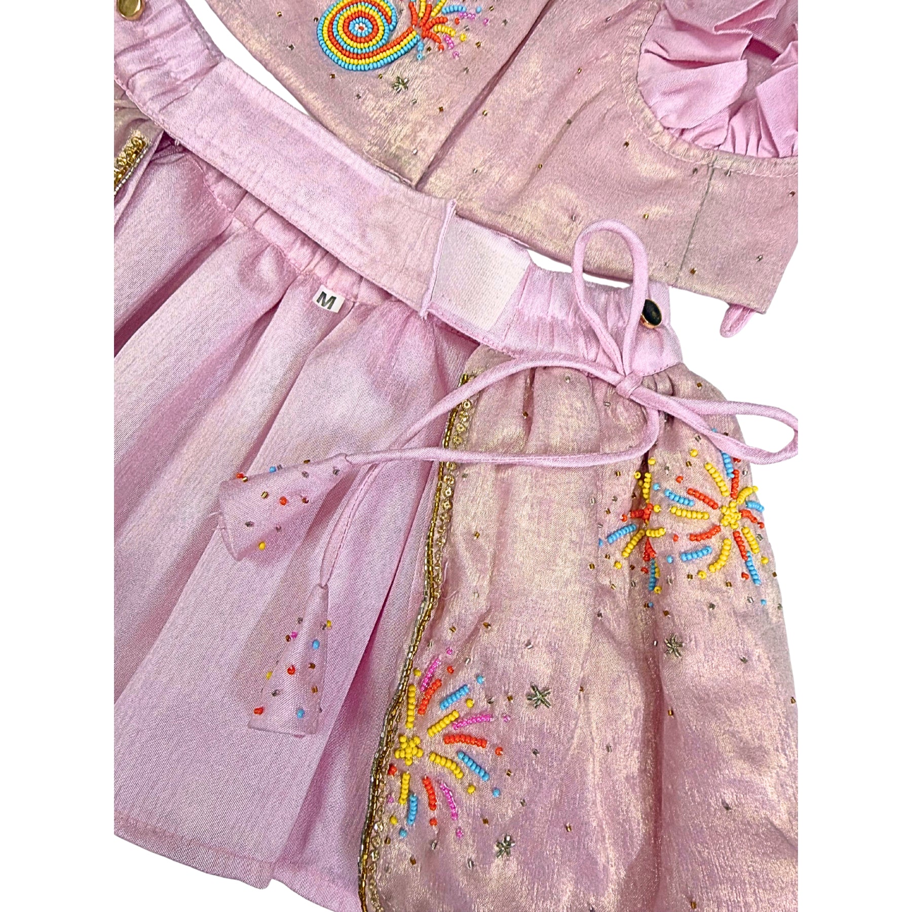 PASTEL PINK DESI PATAKA HAND EMBROIDERED LEHENGA FOR DOGS AND CATS