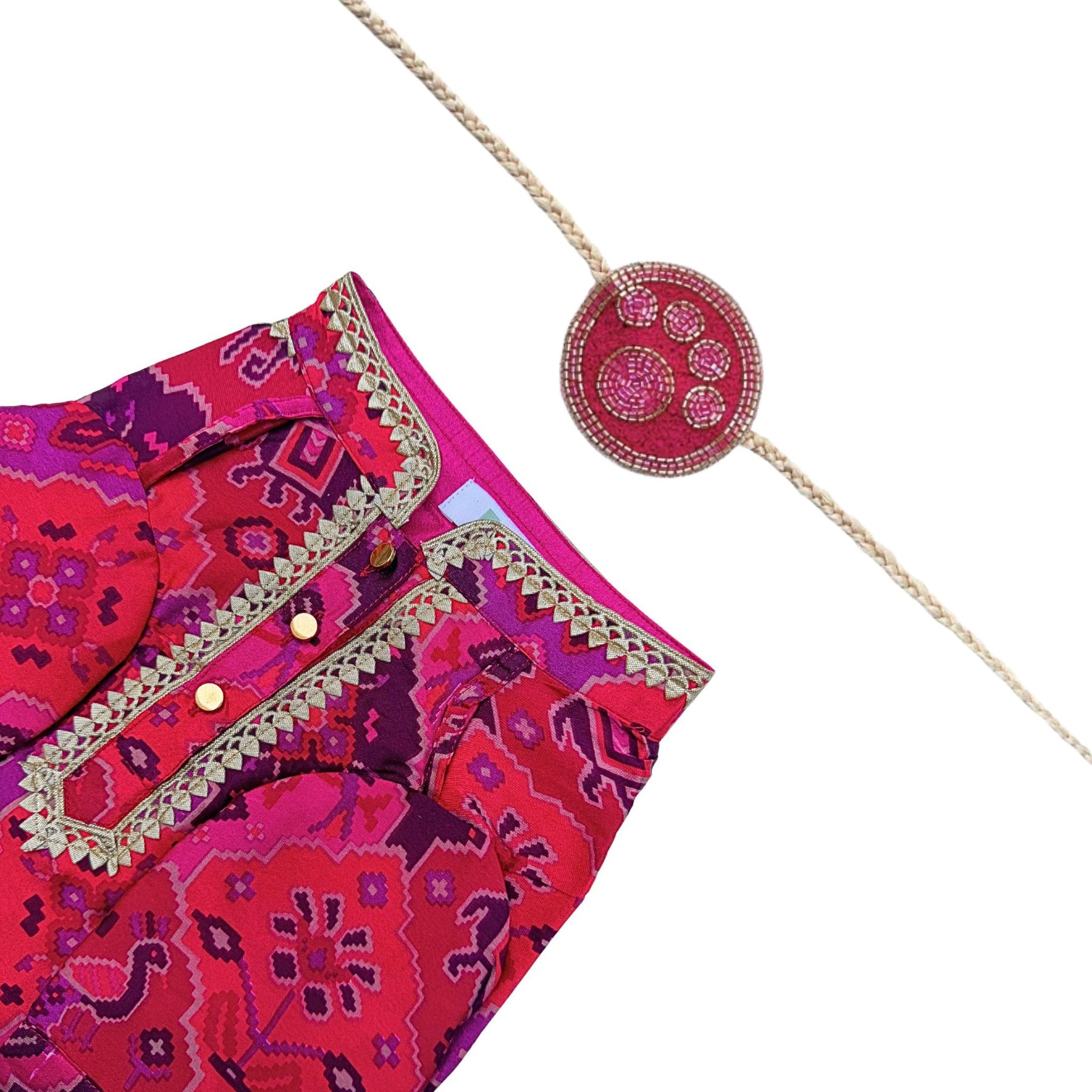 PATOLA PINK KURTA + PINK PAW RAKHI FOR DOGS AND CATS