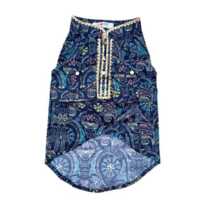 NAVY BLUE KANTHA PRINT COTTON KURTA FOR DOGS AND CATS + LITTLE BRO HEART RAKHI FOR DOG AND CATS