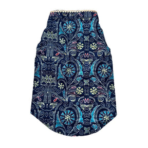 NAVY BLUE KANTHA PRINT COTTON KURTA FOR DOGS AND CATS + LITTLE BRO HEART RAKHI FOR DOG AND CATS