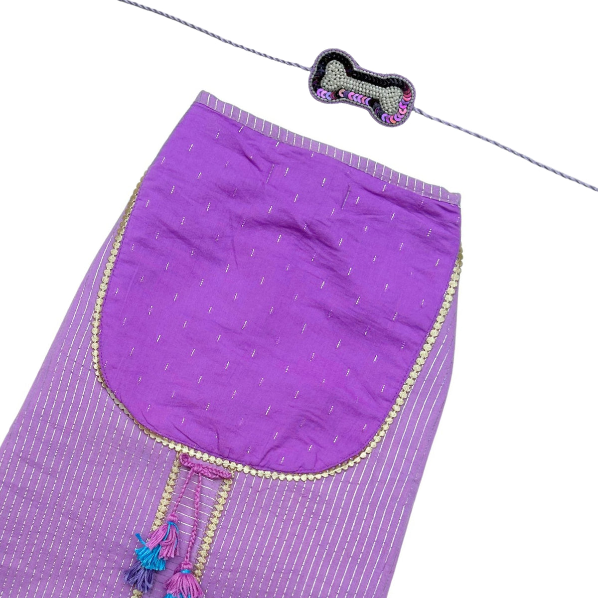LAVENDER STRIPE SHERWANI+PURPLE PEARL RAKHI FOR DOGS AND CATS