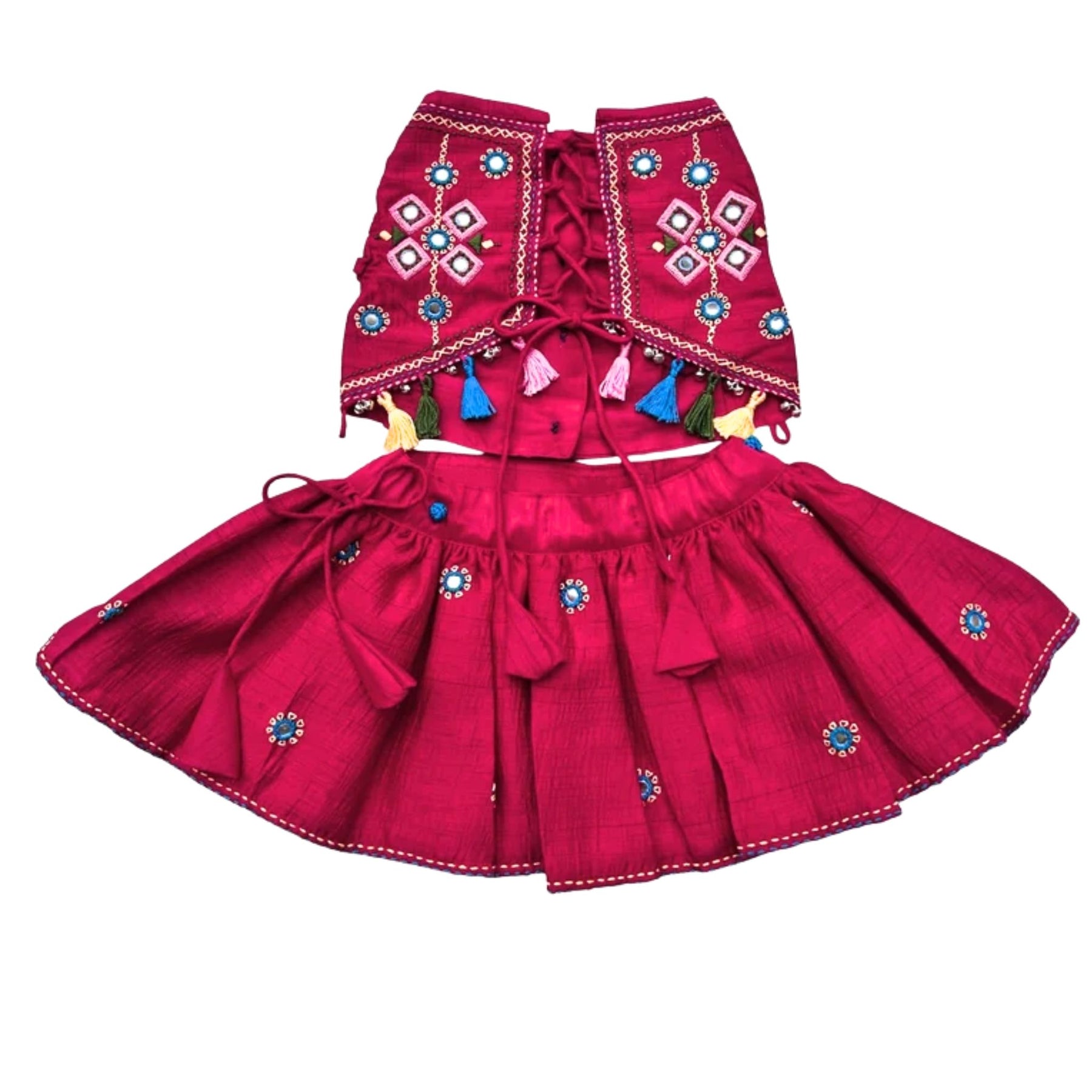 DARK MAGENTA KUTCH HAND EMBROIDERED LEHENGA FOR DOGS AND CATS