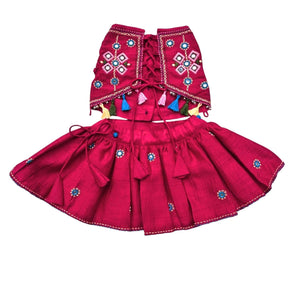 DARK MAGENTA KUTCH HAND EMBROIDERED LEHENGA FOR DOGS AND CATS