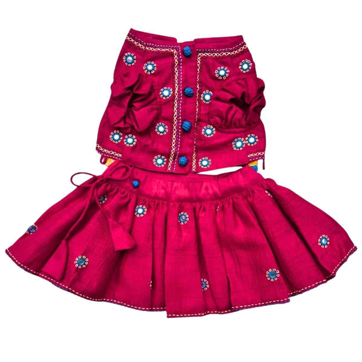 DARK MAGENTA KUTCH HAND EMBROIDERED LEHENGA FOR DOGS AND CATS