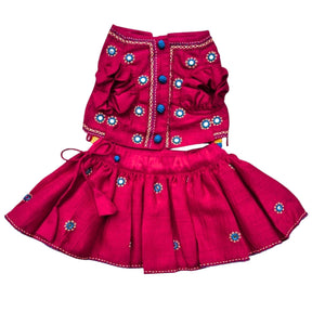 DARK MAGENTA KUTCH HAND EMBROIDERED LEHENGA FOR DOGS AND CATS
