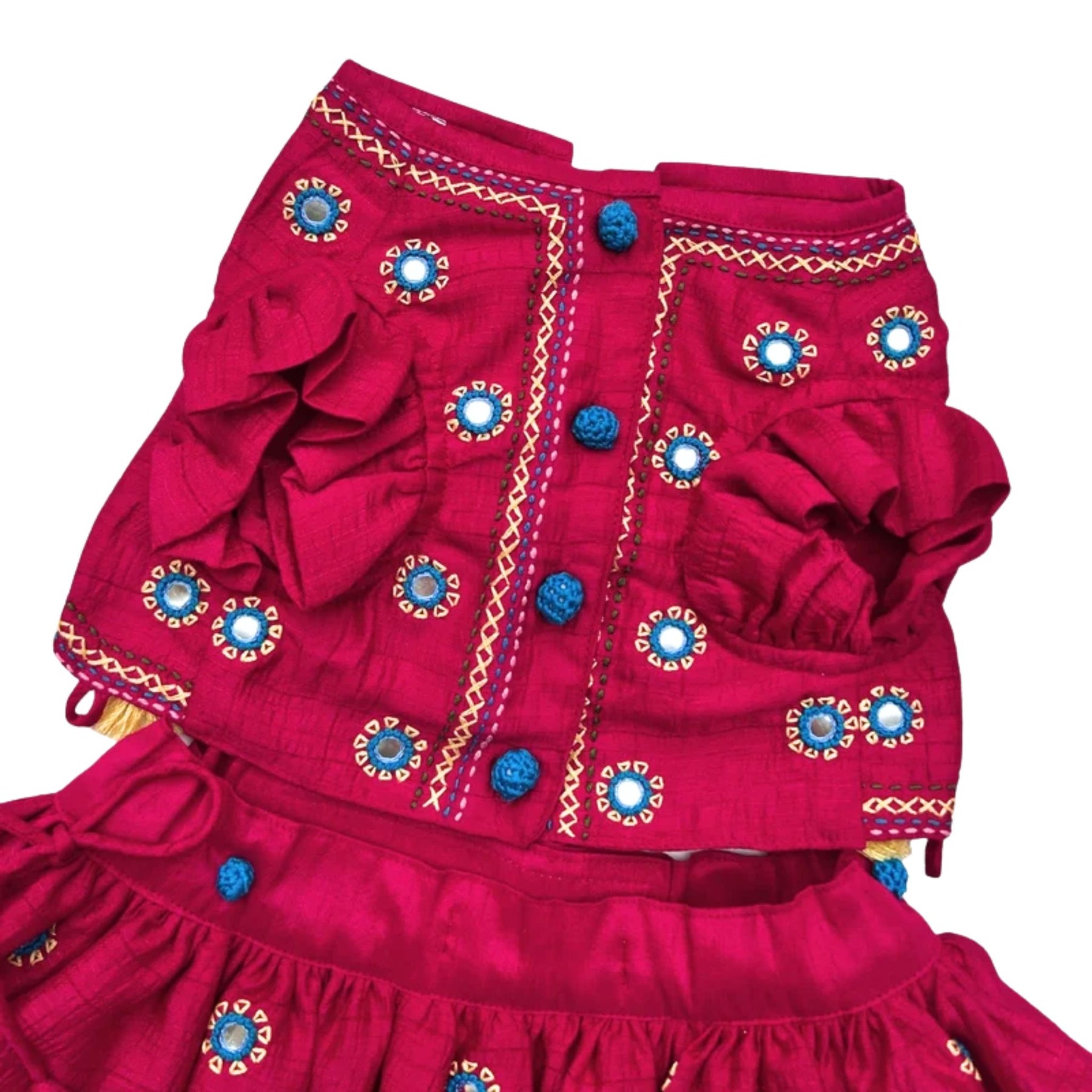 DARK MAGENTA KUTCH HAND EMBROIDERED LEHENGA FOR DOGS AND CATS