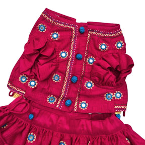 DARK MAGENTA KUTCH HAND EMBROIDERED LEHENGA FOR DOGS AND CATS