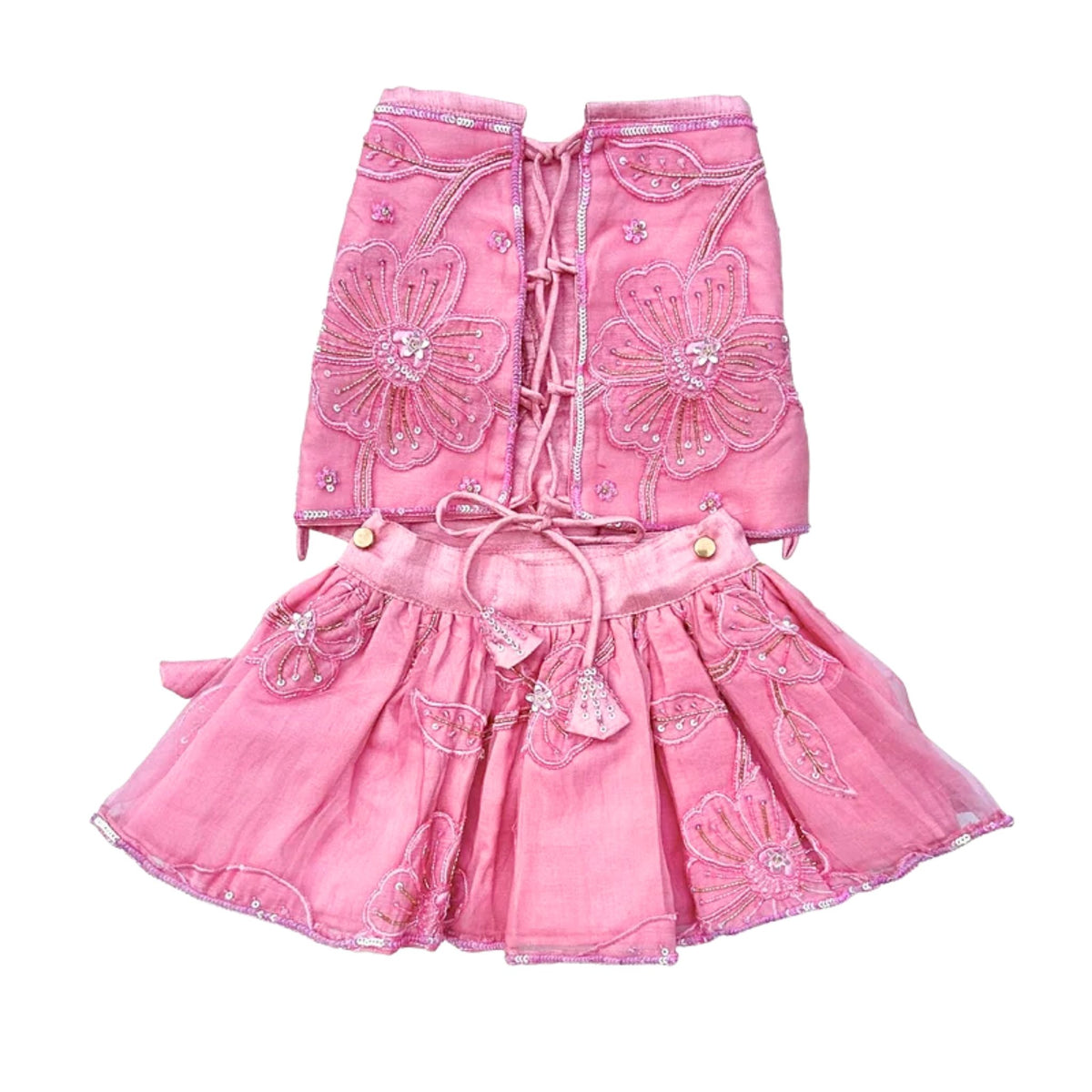 PINK BEADED FLOWER APPLIQUE HAND EMBROIDERED LEHENGA FOR DOGS AND CATS