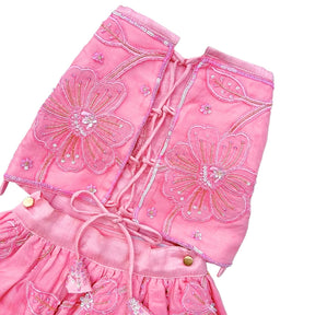 PINK BEADED FLOWER APPLIQUE HAND EMBROIDERED LEHENGA FOR DOGS AND CATS