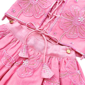 PINK BEADED FLOWER APPLIQUE HAND EMBROIDERED LEHENGA FOR DOGS AND CATS