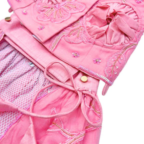 PINK BEADED FLOWER APPLIQUE HAND EMBROIDERED LEHENGA FOR DOGS AND CATS