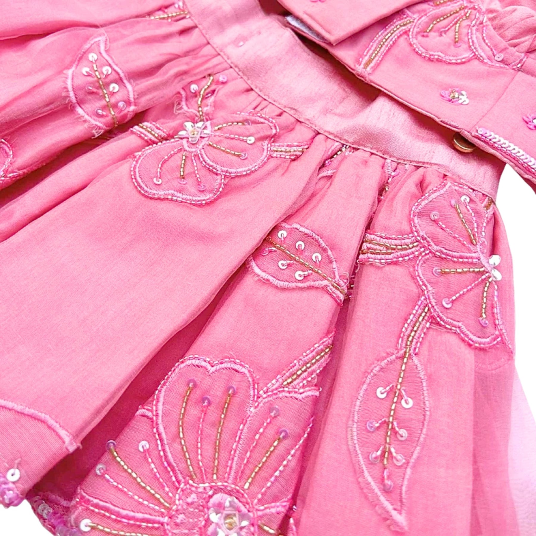 PINK BEADED FLOWER APPLIQUE HAND EMBROIDERED LEHENGA FOR DOGS AND CATS